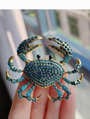 🌺Crab Blue Rhinestone Brooch Crab Accessories Crab Jewelry Beach Wear